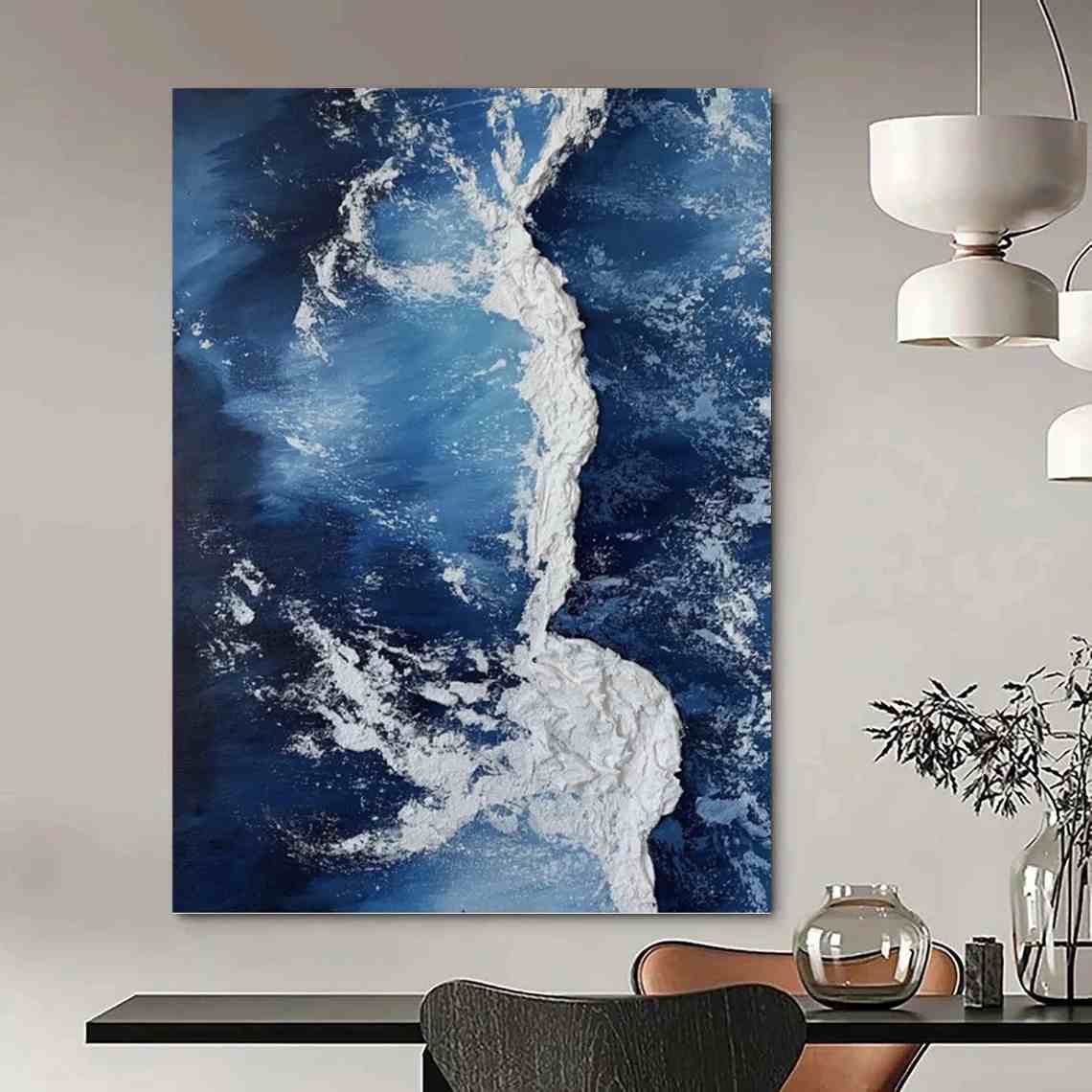 Oceanic Original Coastal Blue Abstract Canvas Artwork 8X5KI